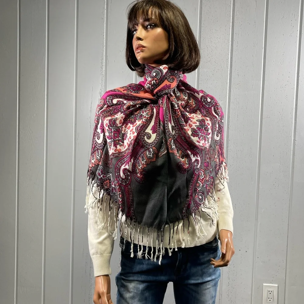 *Women's Hot Pink Floral Paisley Shawl Scarf